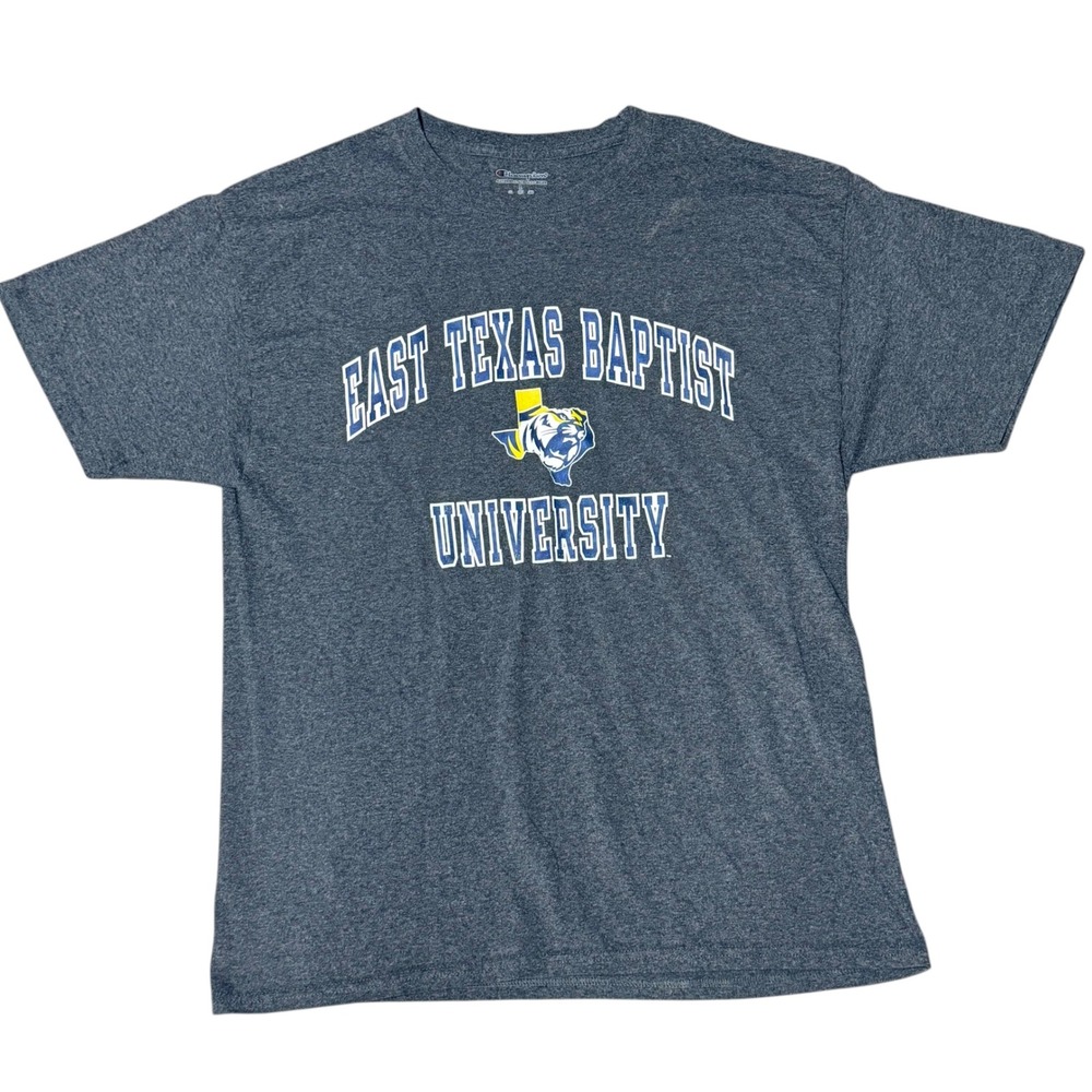 Champion East Texas Baptist University Tigers T-Shirt Mens Large Gray Heather